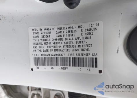 2010 Acura Tl 3.5 из США, поврежденный, VIN 19UUA8F52AA008307